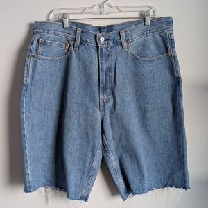 Levi's 469 Loose Fit Denim Shorts Mens 36 Blue Cut Off Raw Hem Jean Shorts 90's